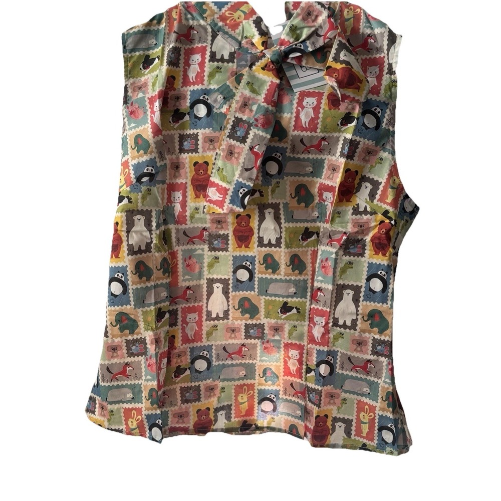 Tulip B Small Little Animals  Print W Tie Sleeveless Novelty NWT Cottage core - Picture 9 of 11